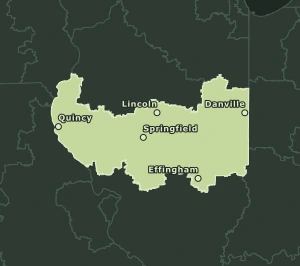 Area Code 217 geographic coverage map
