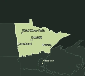 Area Code 218 geographic coverage map