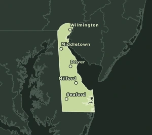 Area Code 302 geographic coverage map