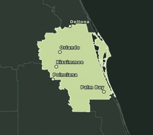 Area Code 321 geographic coverage map