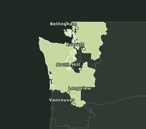 Area Code 360 geographic coverage map