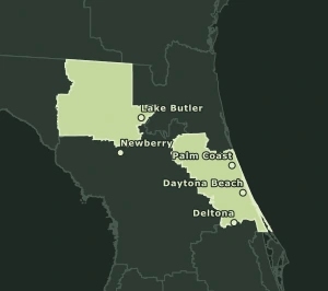Area Code 386 geographic coverage map