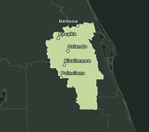 Area Code 407 geographic coverage map