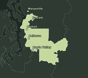 Area Code 425 geographic coverage map