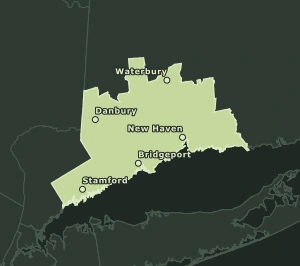 Area Code 475 geographic coverage map