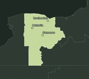Area Code 585 geographic coverage map