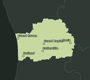 Area Code 616 geographic coverage map