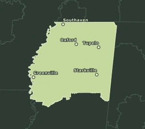 Area Code 662 geographic coverage map