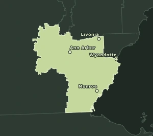 Area Code 734 geographic coverage map