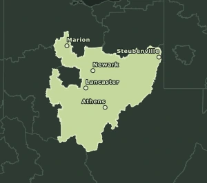 Area Code 740 geographic coverage map