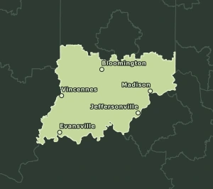 Area Code 812 geographic coverage map