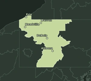 Area Code 814 geographic coverage map