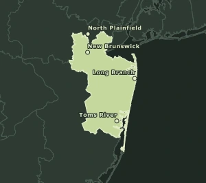 Area Code 848 geographic coverage map