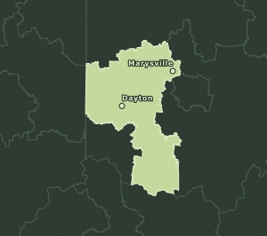 Area Code 937 geographic coverage map