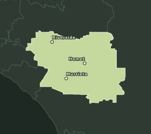 Area Code 951 geographic coverage map