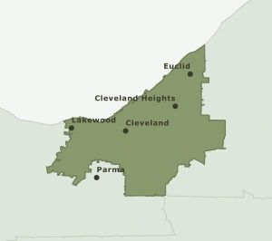 Area Code 216 geographic coverage map