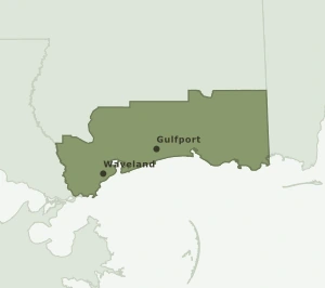 Area Code 228 geographic coverage map