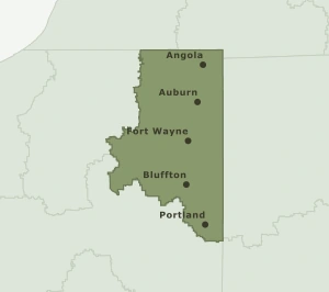 Area Code 260 geographic coverage map