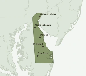 Area Code 302 geographic coverage map
