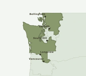 Area Code 360 geographic coverage map