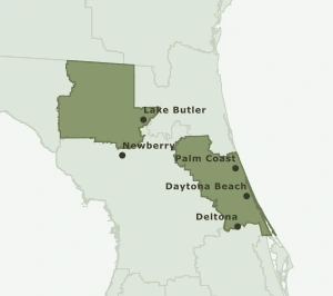 Area Code 386 geographic coverage map