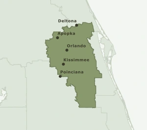 Area Code 407 geographic coverage map