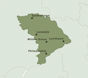 Area Code 445 geographic coverage map