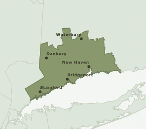 Area Code 475 geographic coverage map