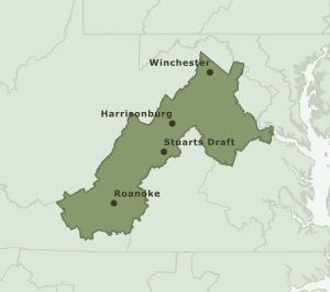 Area Code 540 geographic coverage map