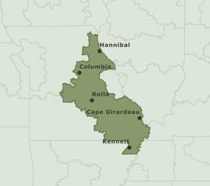 Area Code 573 geographic coverage map