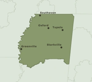 Area Code 662 geographic coverage map