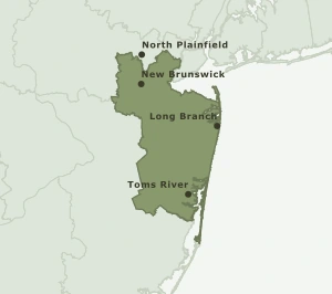 Area Code 732 geographic coverage map