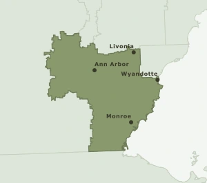 Area Code 734 geographic coverage map