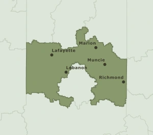 Area Code 765 geographic coverage map