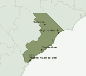 Area Code 843 geographic coverage map