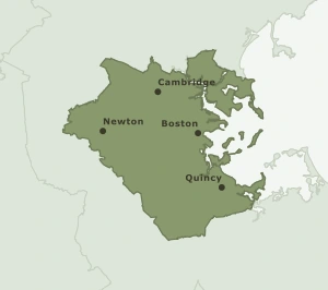 Area Code 857 geographic coverage map